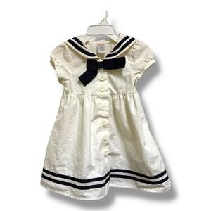 Gymboree 12-18 Mo Ivory Navy Blue Sailor Dress Diaper Cover Set Bon Voyage